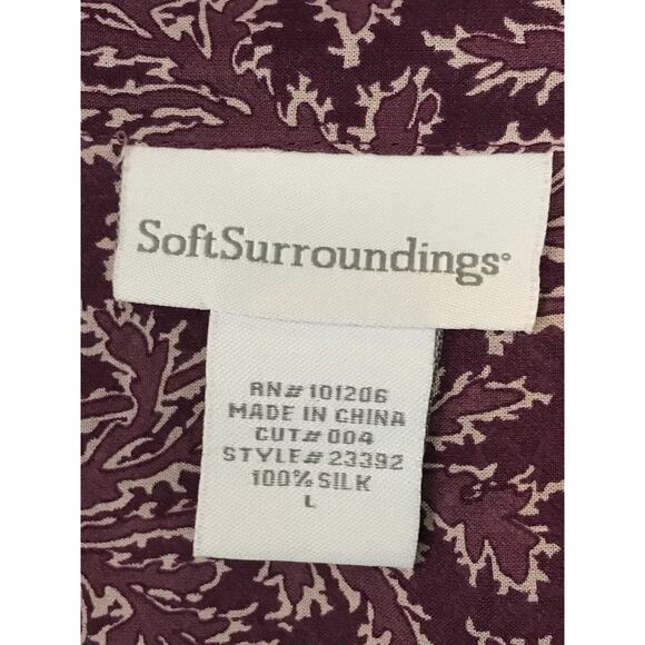 Soft Surroundings Size Large Purple Button Front 100% Silk Top Bell Sleeve Boho - Picture 11 of 12